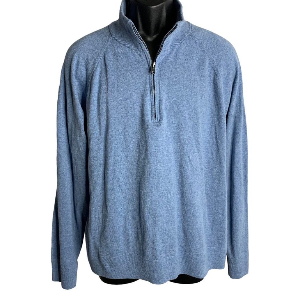 Gap for Good Quarter Zip Sweater XL Blue Cotton Knit High Neck Raglan Sleeves